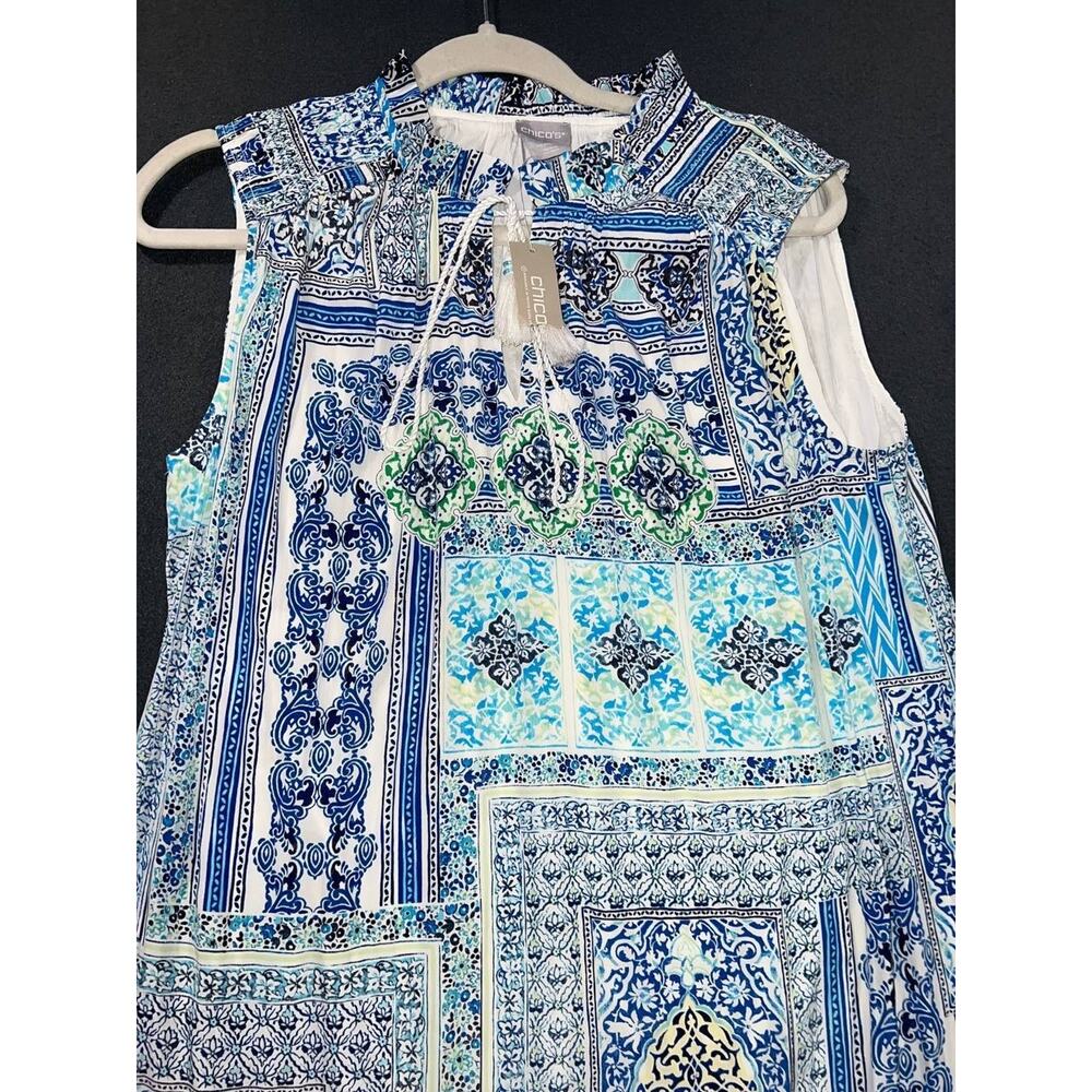 Chico’s Maxi Dress Size 1 Boho Geometric Tile Print Peasant Costal Beach A009018 - Picture 12 of 12